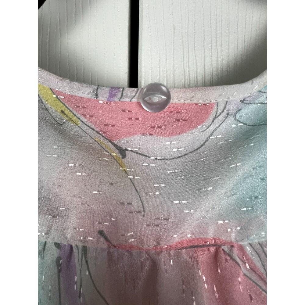Vintage 70s White Watercolor Floral Pastel Metallic Secretary Blouse Size Large‎ - Picture 7 of 10